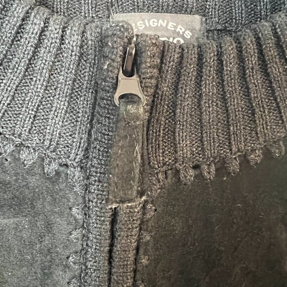 Designer Studio Originals Vintage Leather Suede Ribbed Black Cardigan Sweater XL - Picture 7 of 8